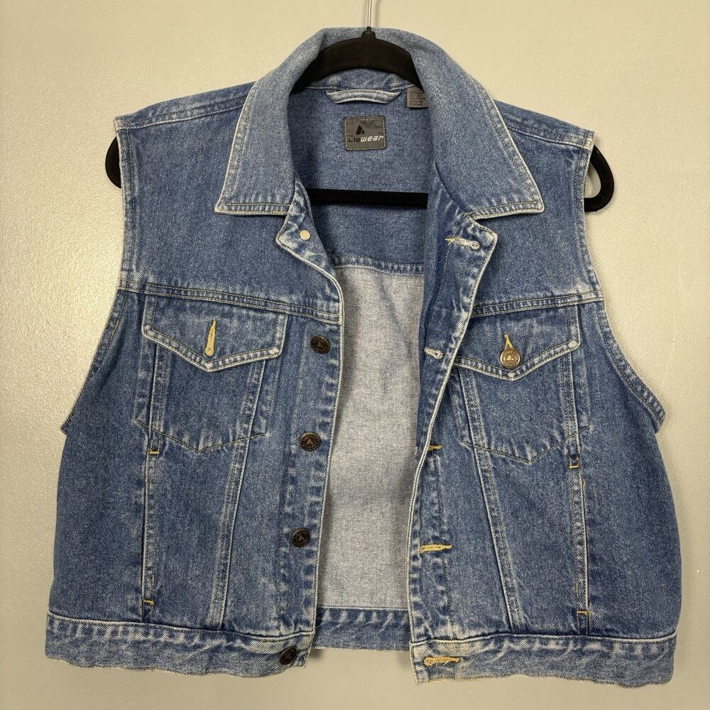 Vintage 90’s LIZ WEAR Women’s Denim Jacket Vest Small 100% Cotton Alt Punk Core